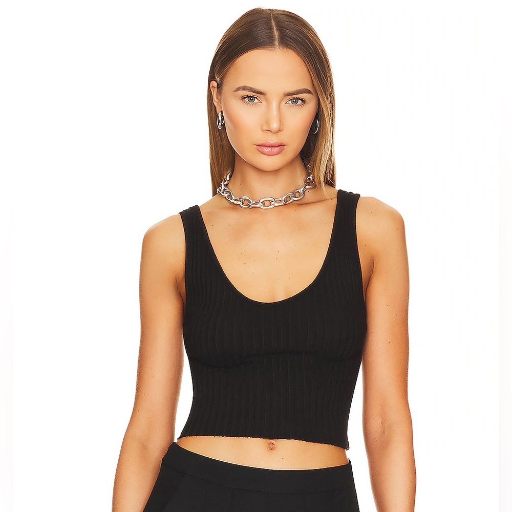 Enza Costa Rib Sweater Knit Stretch Cotton Black Cropped Scoop Tank Top EUC Sz S